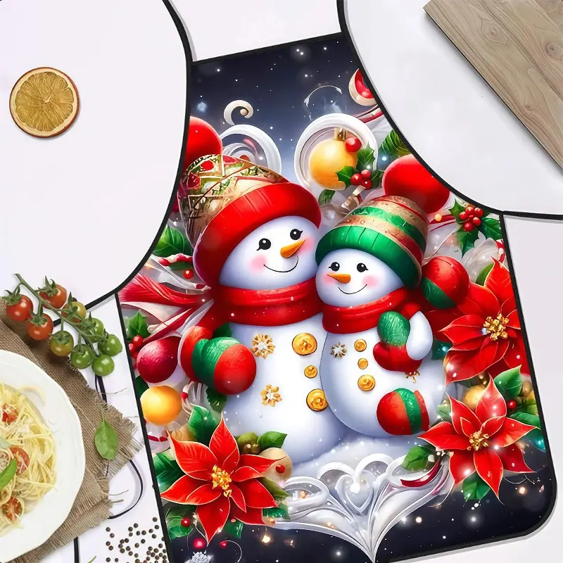Cute Snowman Print Christmas Kitchen Apron, Festive Kitchen Decoration, Reusable and, Perfect Gift for Housewives