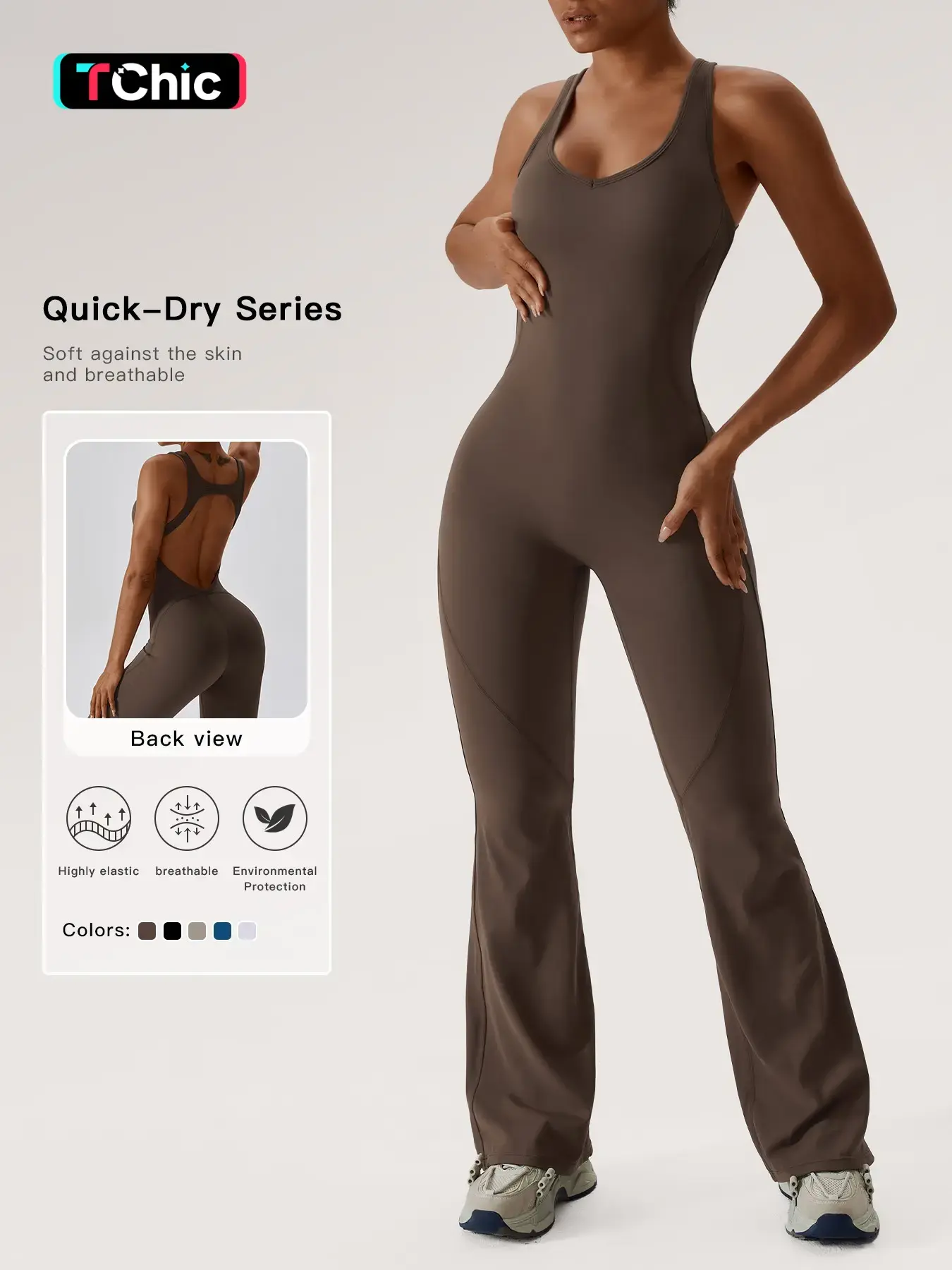 Women's Solid Cut Out Backless Sports Tummy Control Jumpsuit, Quick Drying U Neck Sleeveless Jumpsuit for Yoga Gym Workout, Ladies Sportswear for Summer
