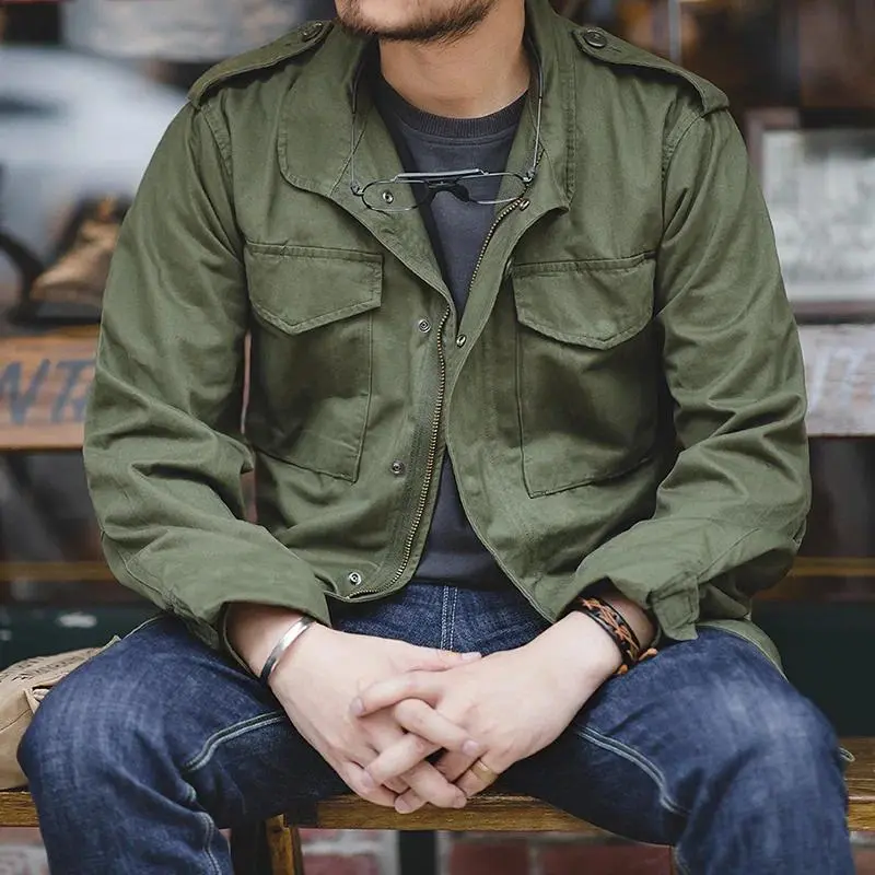 [MADENWORKS] Men's M65 Field Jacket, Military, Stand Collar, Vintage, Olive Green, Spring