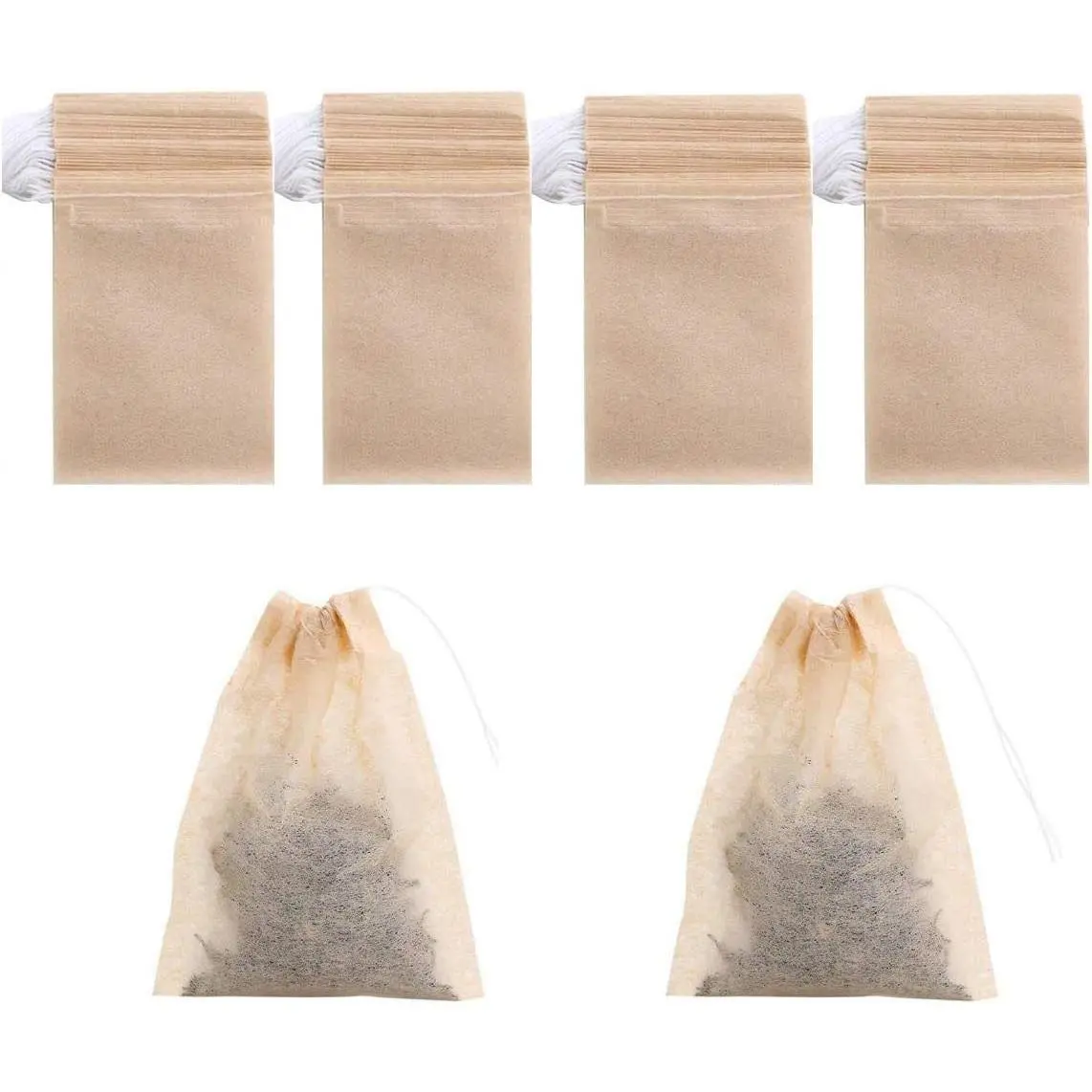 400 Pack Disposable Drawstring Tea Filter Bags Safe & Natural Unbleached Paper Tea Infuser Drawstring Empty Bag for Loose Leaf Tea (7 x 9, Natual Color)
