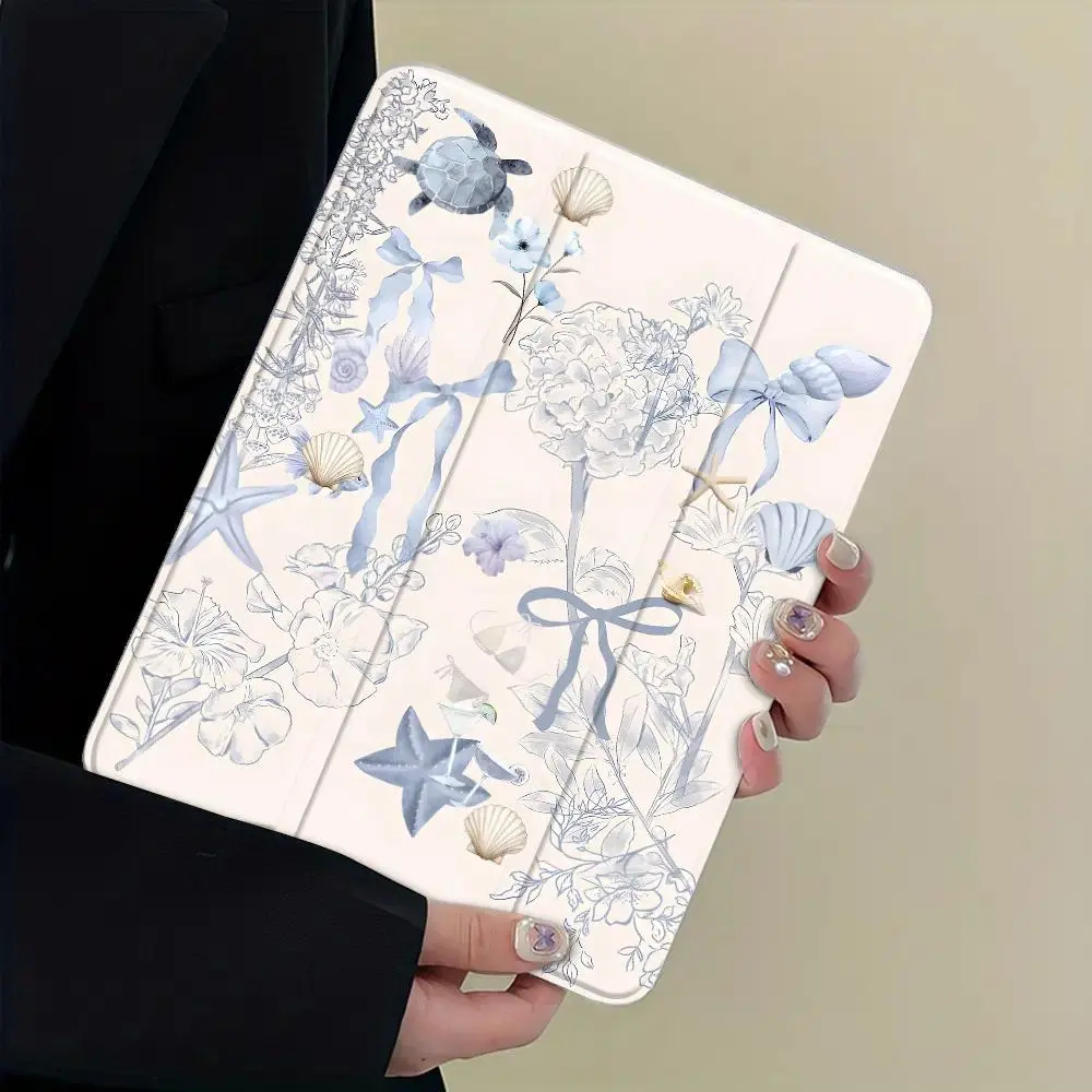 iPad Series Protective Tablet Cover - Cute Starfish, Turtle & Sketch Floral Print, TPU Material, Automatic Sleep-Wake Function, Electronics Accessories, Shockproof Casing for Protection