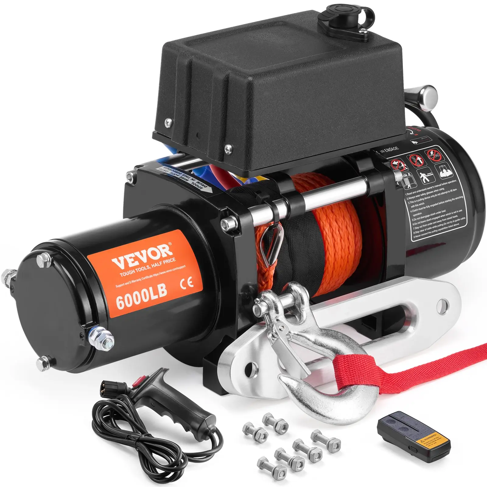 【DealsForYouDays】VEVOR Electric Winch, 6000 lb, 12V DC Truck Winch with 1/4 inx 55 ft Synthetic Rope Aluminum Fairlead Wireless Wired Remote Control, IP55 Waterproof for Towing Off-Road SUV Truck Jeep Trailer Boat