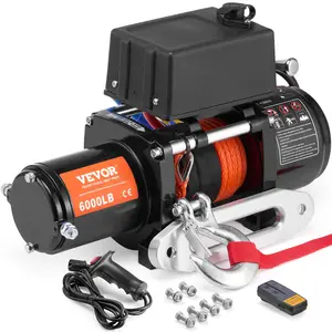 VEVOR Electric Winch, 6000 lb, 12V DC Truck Winch with 1/4 inx 55 ft Synthetic Rope Aluminum Fairlead Wireless Wired Remote Control, IP55 Waterproof for Towing Off-Road SUV Truck Jeep Trailer Boat