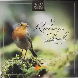 2026 Large Inspirational 12 Month  Verse Wall Calendar for Men & Women: He Restores My Soul, Monthly Scripture, Scenic Multicolor Birds in Nature Theme, , Office, 10 x 10