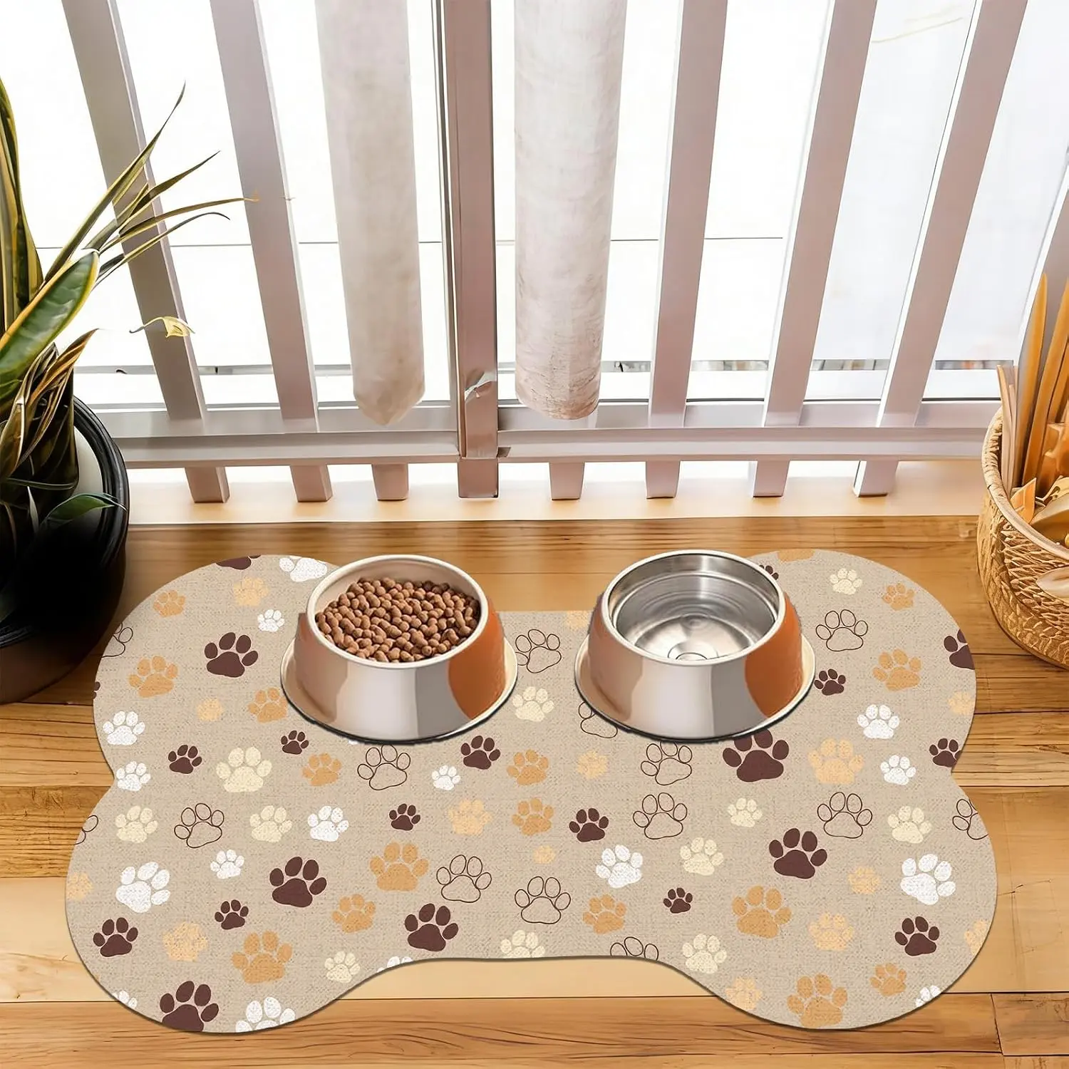 Mat,  Shaped Khaki  Bowl Mats, 12 * 20 in | Absorbent, Non Slip Rubber Backing,  Placemats Feeding Mat, Floors Indoor Puppy Accessories Supplies, Easy to Clean