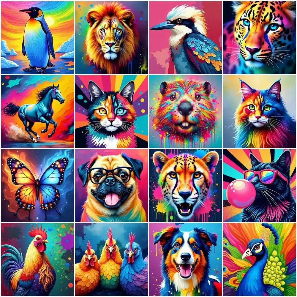 Rainbow Splash Animal Paint by Numbers Kit - Art Craft Kits with Colorful Wildlife & Pet Creatures Canvas, DIY Painting Supplies for Adults Beginners, No Battery Needed Holiday Gift for Wall Art Decor, Ideal Holiday Gift