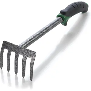Hand Cultivator Mini Rake - ErgoGrip with Bend Proof Carbon Steel Design - Hand Tool loosens Soil, rips Out Weeds, Hand Tiller Garden Tool - Rust Proof Heavy Duty Tines and Shaft