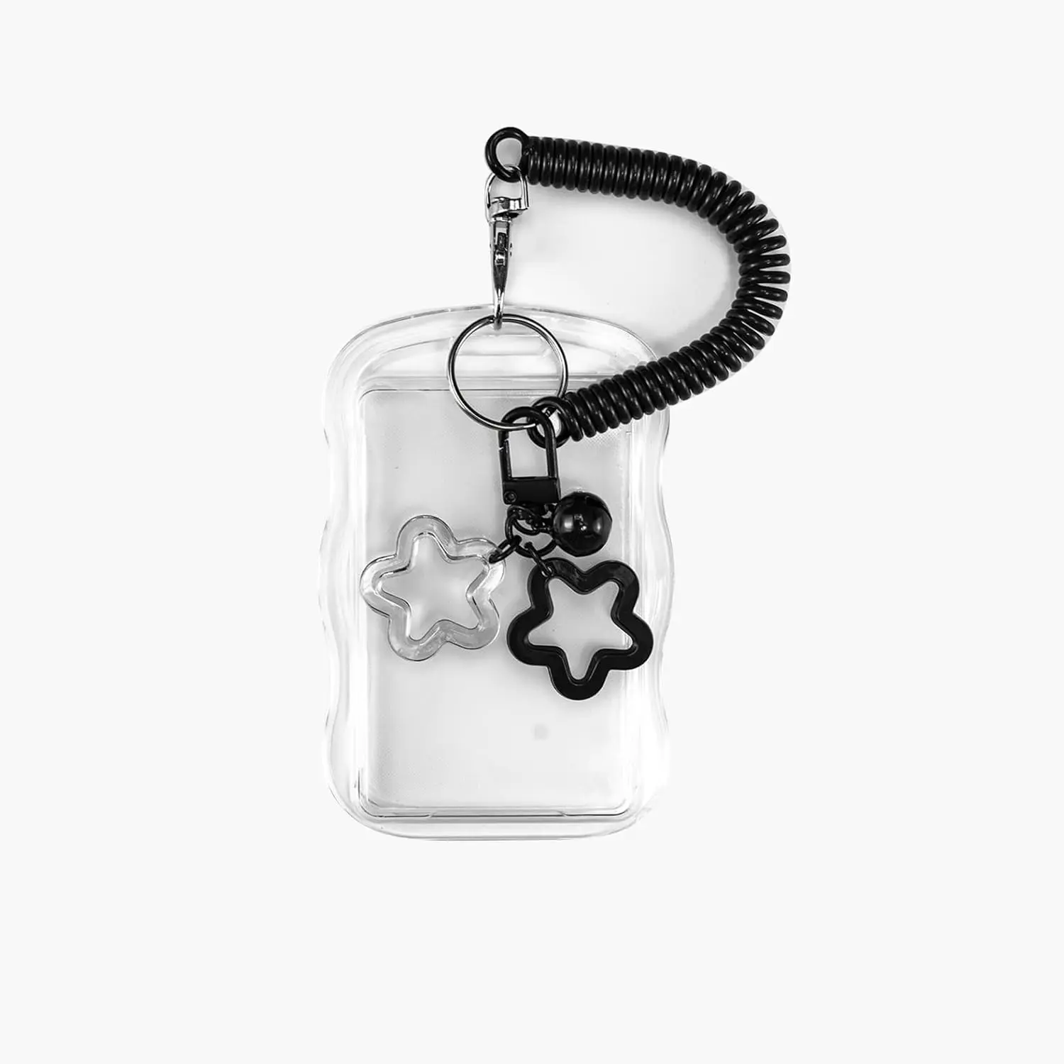 Women's High-End Electroplated Plastic Frame Photocard Holder with Keychain Slot, Star Motif Stationery Card Case (Black), Compact