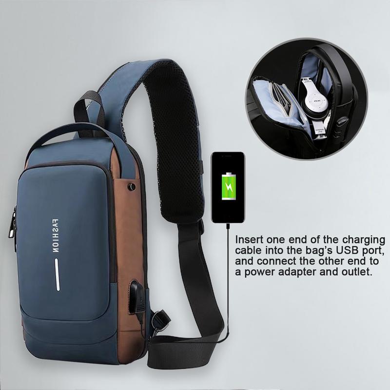 Men's Fashion Anti Theft Shoulder Bag Waterproof Backpack Password Lock Design Crossbody Bag With Useful USB Socket for Casual Commuting Outings