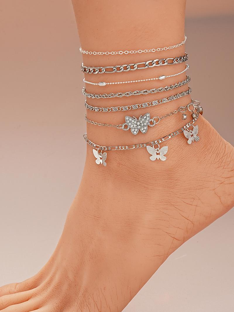 Women's Fashion Charming Butterfly & Heart Shape Anklet Set, Fall Plain Elegant Zinc Alloy Anklet, Trendy Body Jewelry for Women & Girls, Holiday Gifts, Fall Outfits, Fall Freshness, Trendy Jewellery Accessories, Trendy Fashionable Accessories