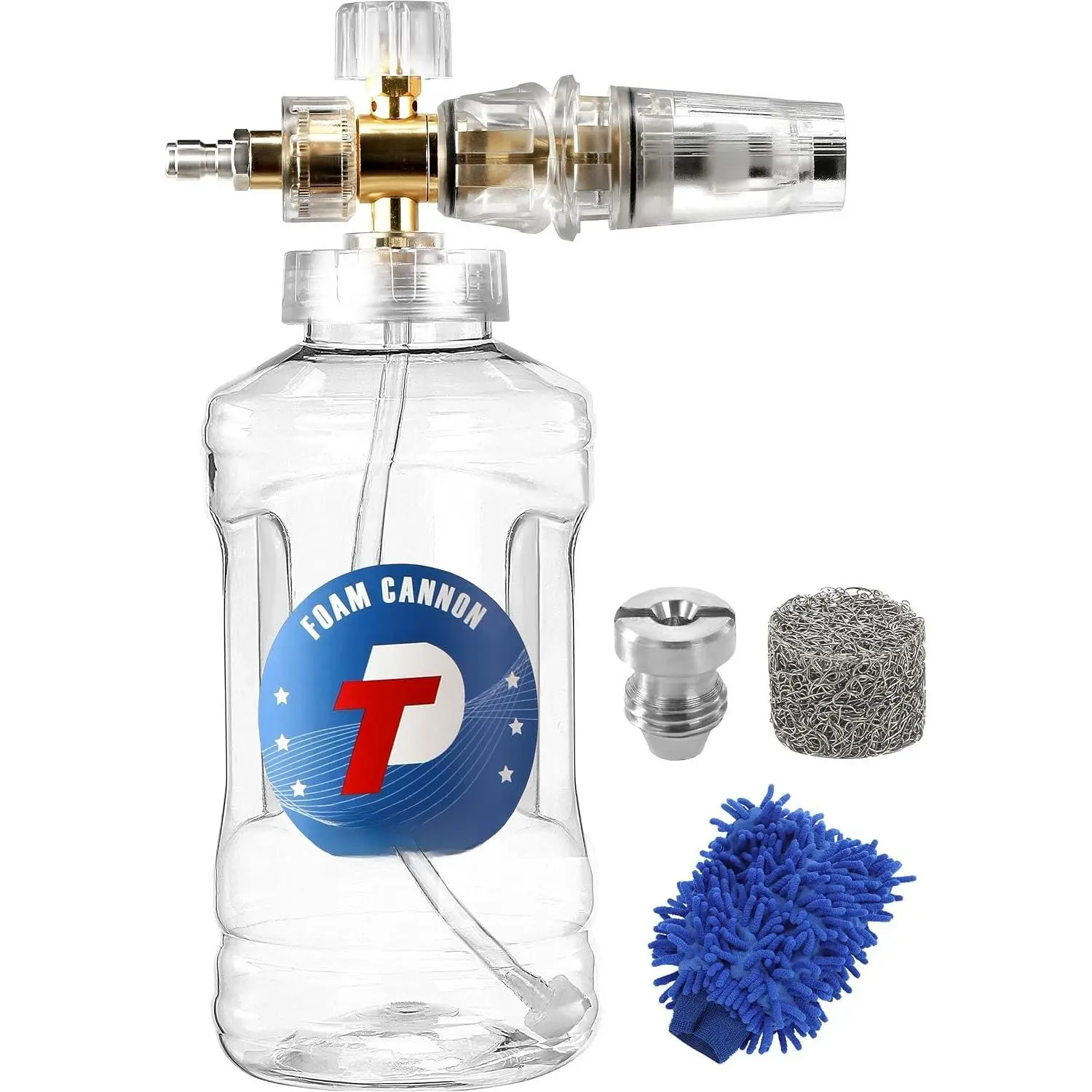 Washer  Cannon, Adjustable Snow  Lance, 1.5 L | Clear  Blaster with M22 and 1/4" Quick Connector, Wide Mouth, Additional Orifice Nozzle 1.1mm,  Wash Mitt, 3600 PSI