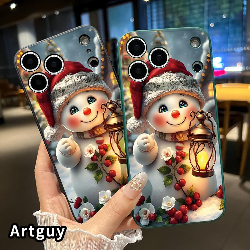 Case for iPhone 17 16 Pro Max 15 Plus 14 13 12 11 Air XS XR E Snowman's Lantern Glow Liquid Silicone Camera Protection Ultra Thin Soft Phone Cover Gift for