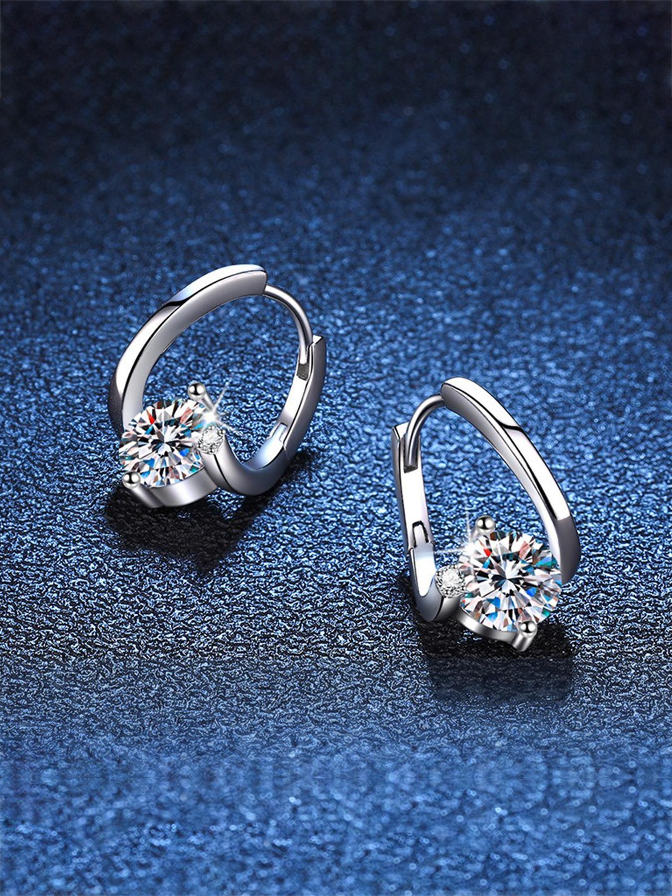 925 Sterling Silver Synthetic Moissanite Decor Hoop Earrings, Statement Earrings, Fashionable Earrings for Women, Trendy All-match & Exquisite Jewelry for Birthday Gift