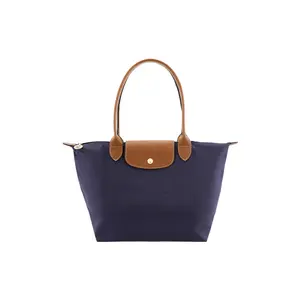 Longchamp Le Pliage 28 Tote Bag for Women, Foldable Canvas with Leather Trim, Gold-Tone Hardware, Navy Blue