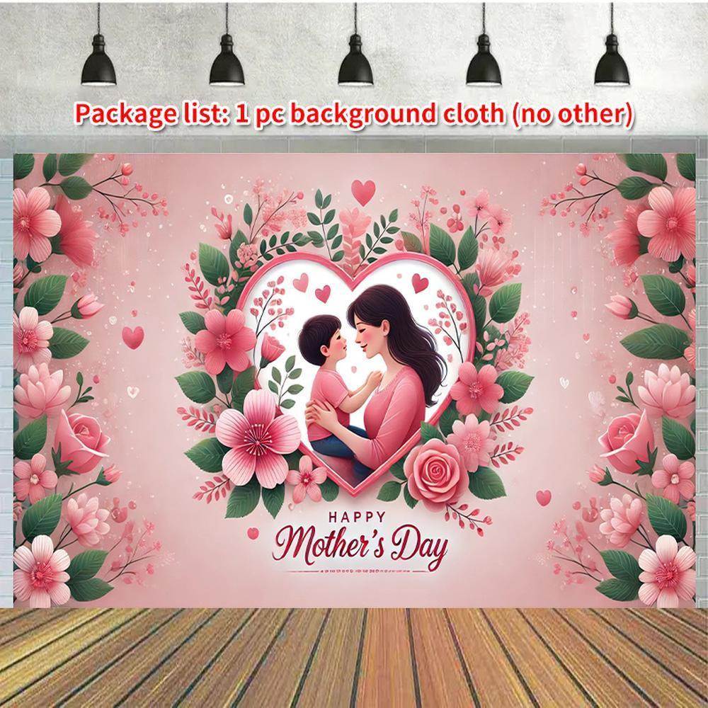 1PC,2D Flat Mother's Day Warm Parent - Child Floral Heart - Shaped Tapestry, Home Decor Wall Hanging, Festival Atmosphere Decoration, Background Cloth For Bedroom, Living Room, Photo Backdrop