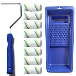 Paint Roller Set - 10 Piece Paint Tool Kit, Mini Plastic Paint Tray Set, Mini Roller Rack, Ultra-Fine Fiber Roller Sleeve