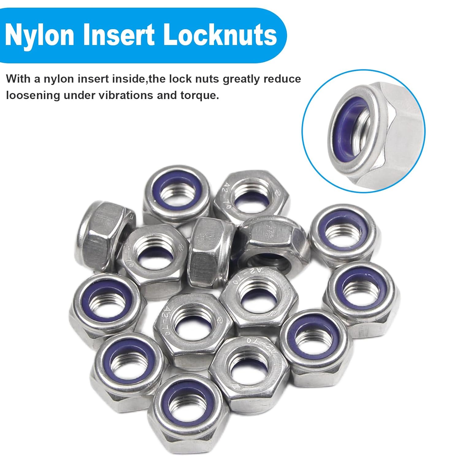 120 count M4 Locknuts M4x0.7mm Nylon Insert Hex Lock Nuts 304 Stainless Steel Metric Self-Locking Nylon Lock Nut for Industrial Construction Fasteners