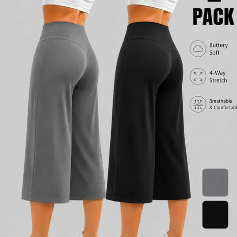 Women's Loose Fit High Waist Wide Leg Capri Pants, Breathable Comfortable Casual Yoga Pants for All Seasons, Casual Sport Pants