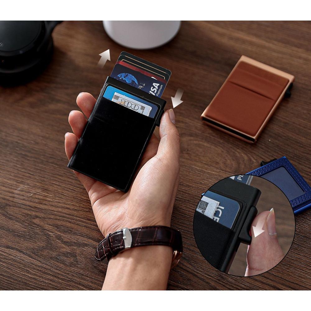 RFID Blocking Wallet Men Card Holder Slim Automatic Pop Up Large Capacity Detachable Magnetic Leather Wallet Phone Case