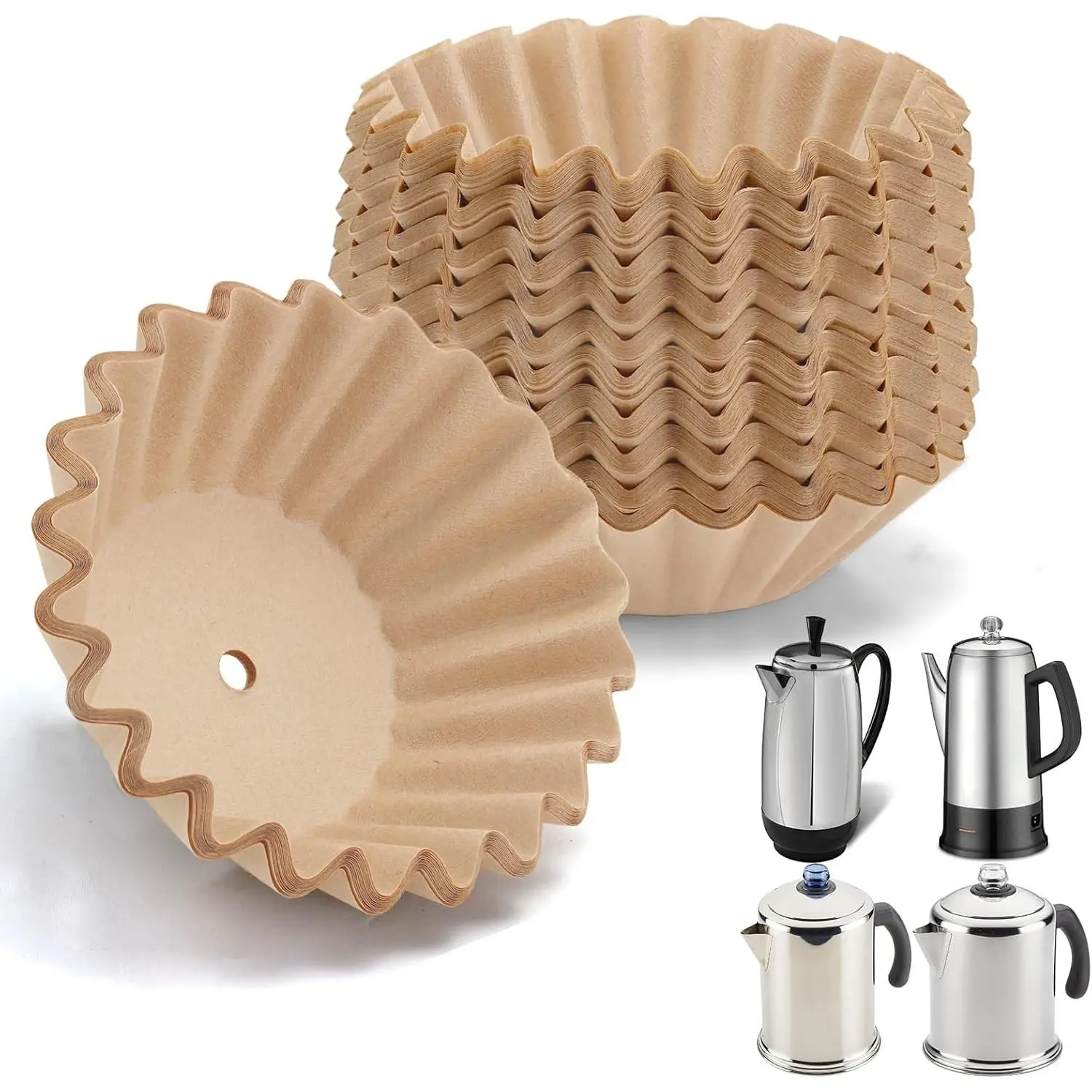 Percolator Coffee Filters Compatible with Farberware Coffee Percolator, 200 Pcs Disposable Perforated Brown Filter Paper for Farberware 12 Cup Cuisinart 12 Cup