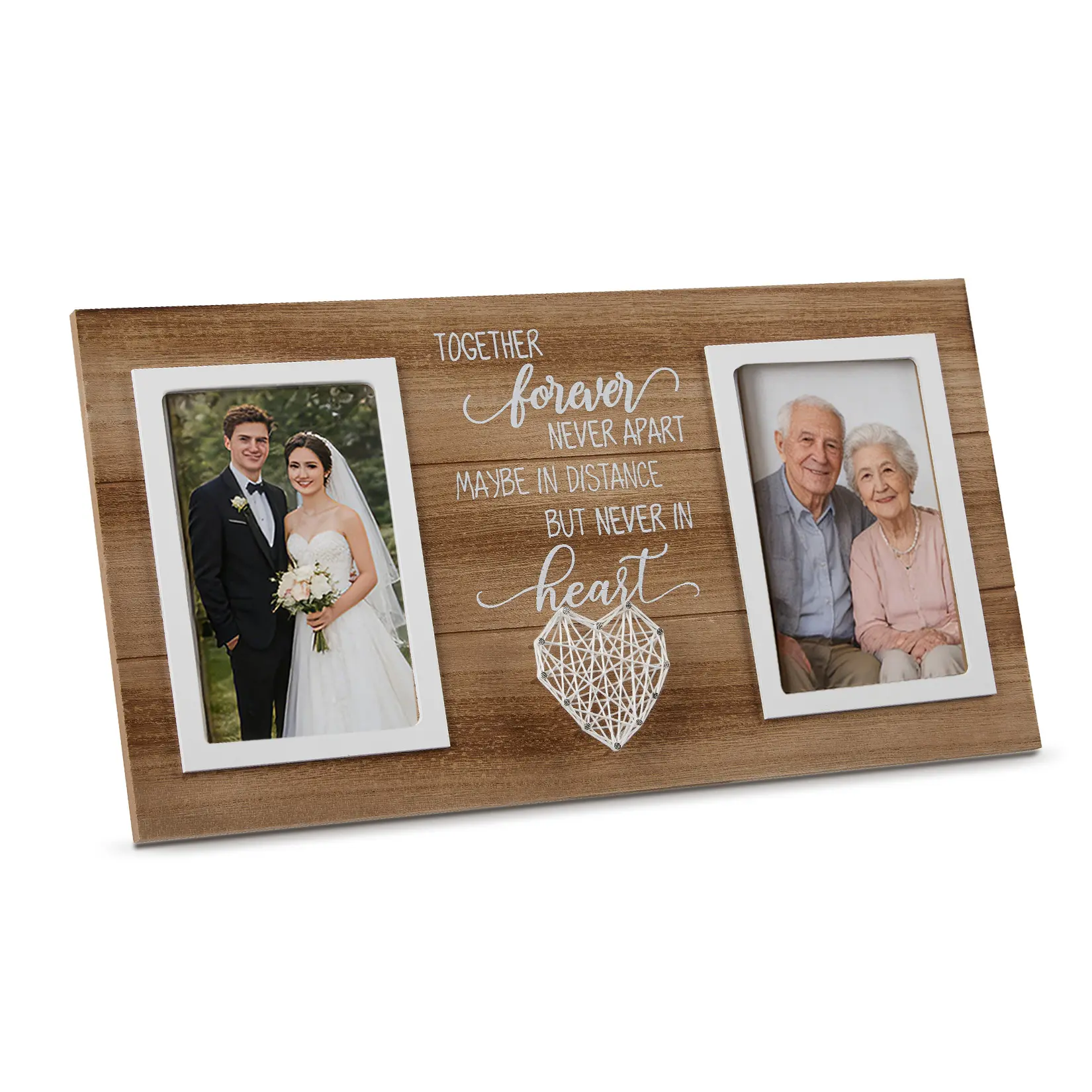 40x21cm Light‑Brown Rustic Wooden 4x6 Picture Frame, Handmade Heart String‑Art and Together Forever Inscription, Wall‑Mounted or Tabletop Display, Romantic Wedding and Anniversary Gift