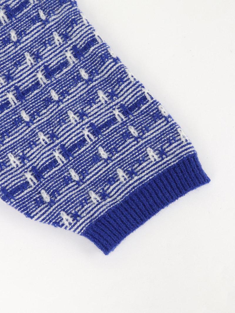 Women's French Knit Commuter Top, Knitted Sweater, Geometric Pattern Round Neck Short Sleeve Casual Loose Fit T-Shirt, Spring Summer Fashion