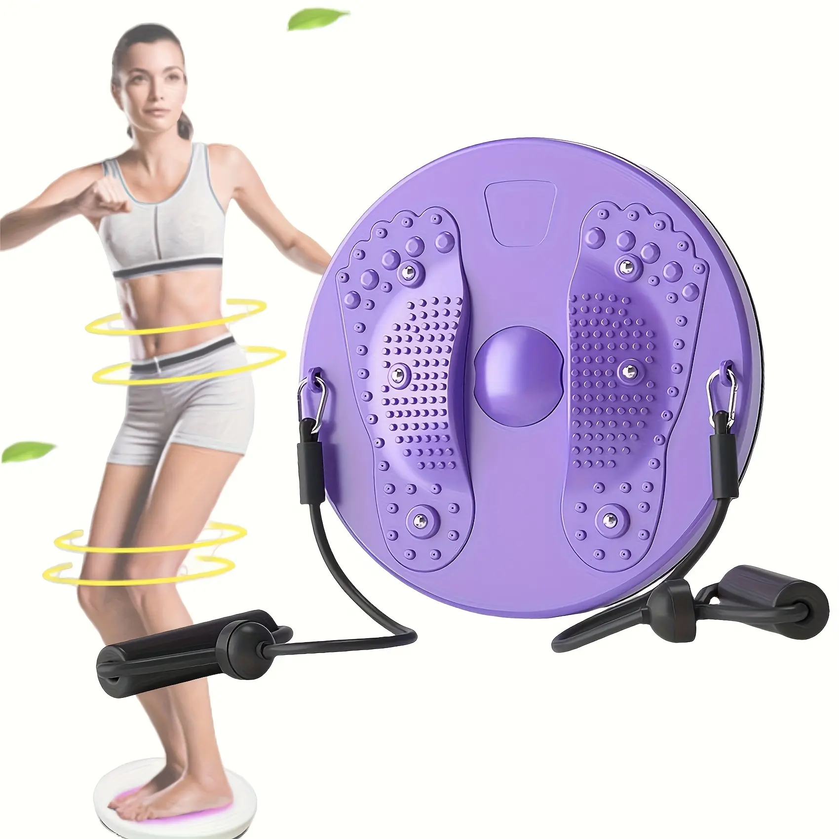 [Office Fitness] Magnetic Twist Wheel with Resistance Rope Abdominal Trainer Home Lazy Fitness Equipment No Power Required Silent Lifting Hips and Slimming Waist Purple