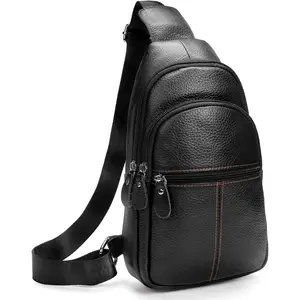 Genuine Leather Sling Crossbody Bag,Fashion Chest,Casual Shoulder Bag for Men Women Work Travel Cycling HB024Gift.