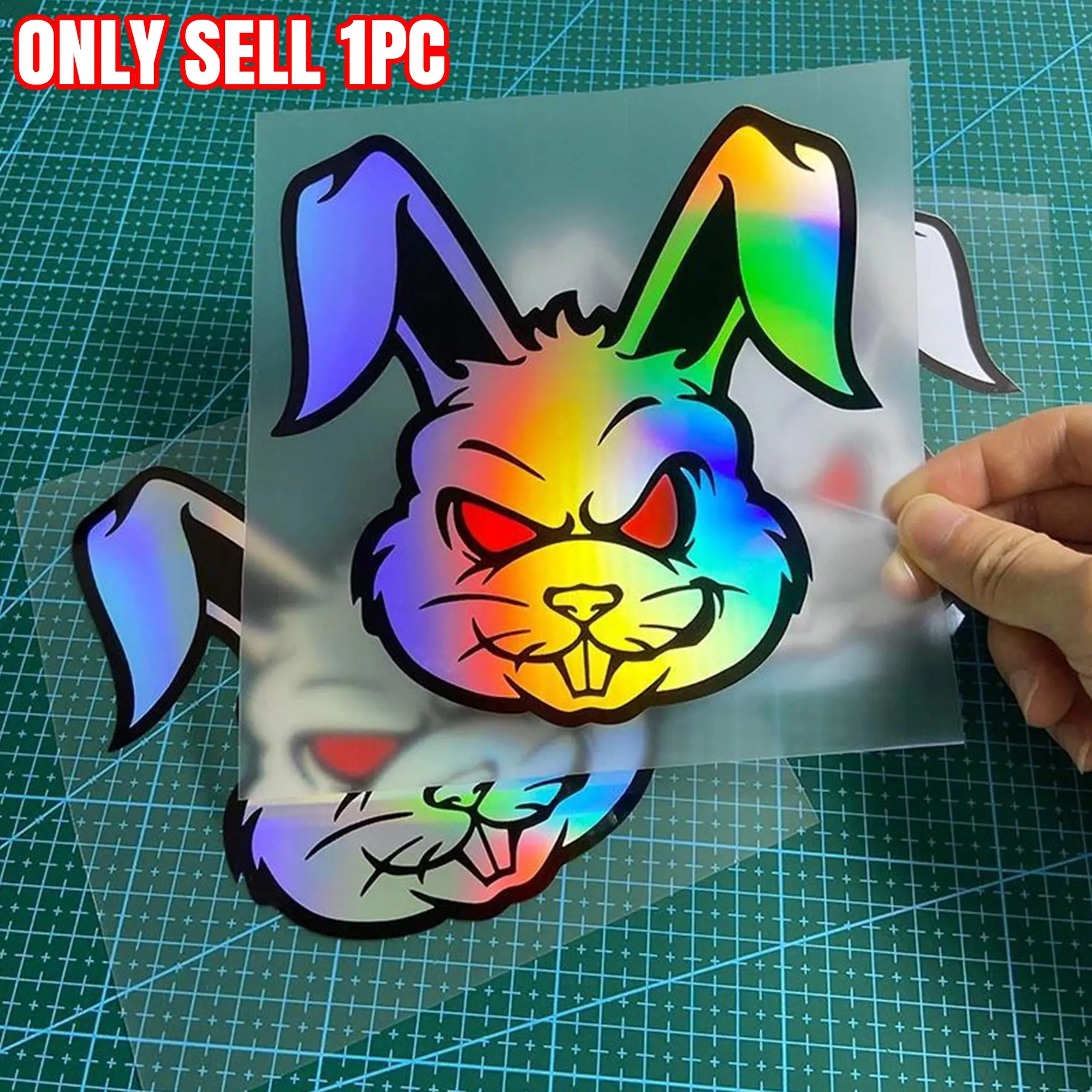 Evil Rabbit Design Car Sticker, Waterproof Vinyl Decal, Car Decals, Car Windshield & Bumper Sticker, Universal Car Exterior Decoration Accessories, Vehicle Exterior Decoration, Sticker For Cars