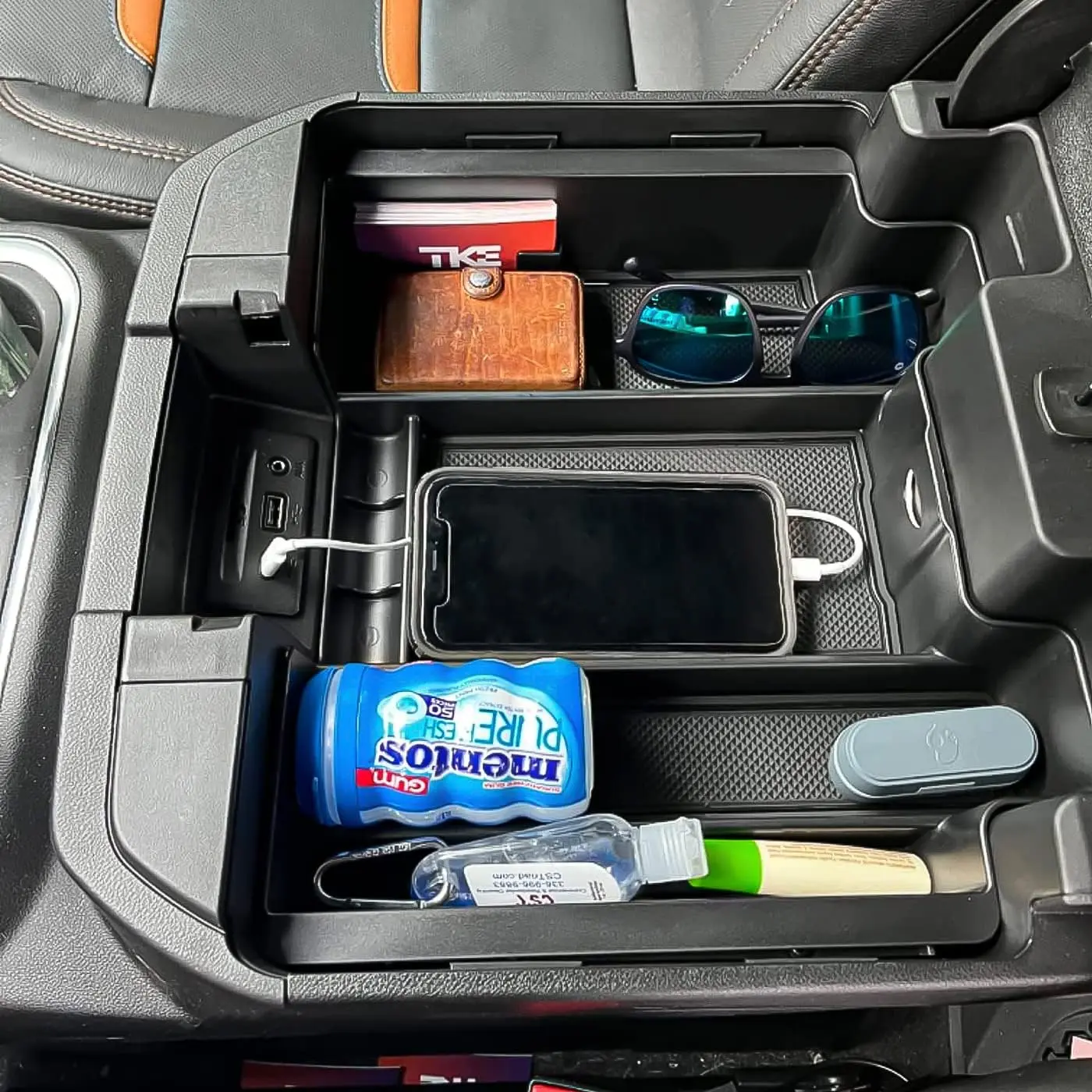 Car Interior Center Console Organizer for Chevy/GMC Trucks, ABS Plastic, Full-Coverage Insert Tray with Removable Pads, Snug Fit, Easy to Install for 2019-2022 Silverado 1500/Sierra 1500 AT4, 2020-2023 2500/3500HD Accessories (Black), 2020-2023 Gmc Sierra