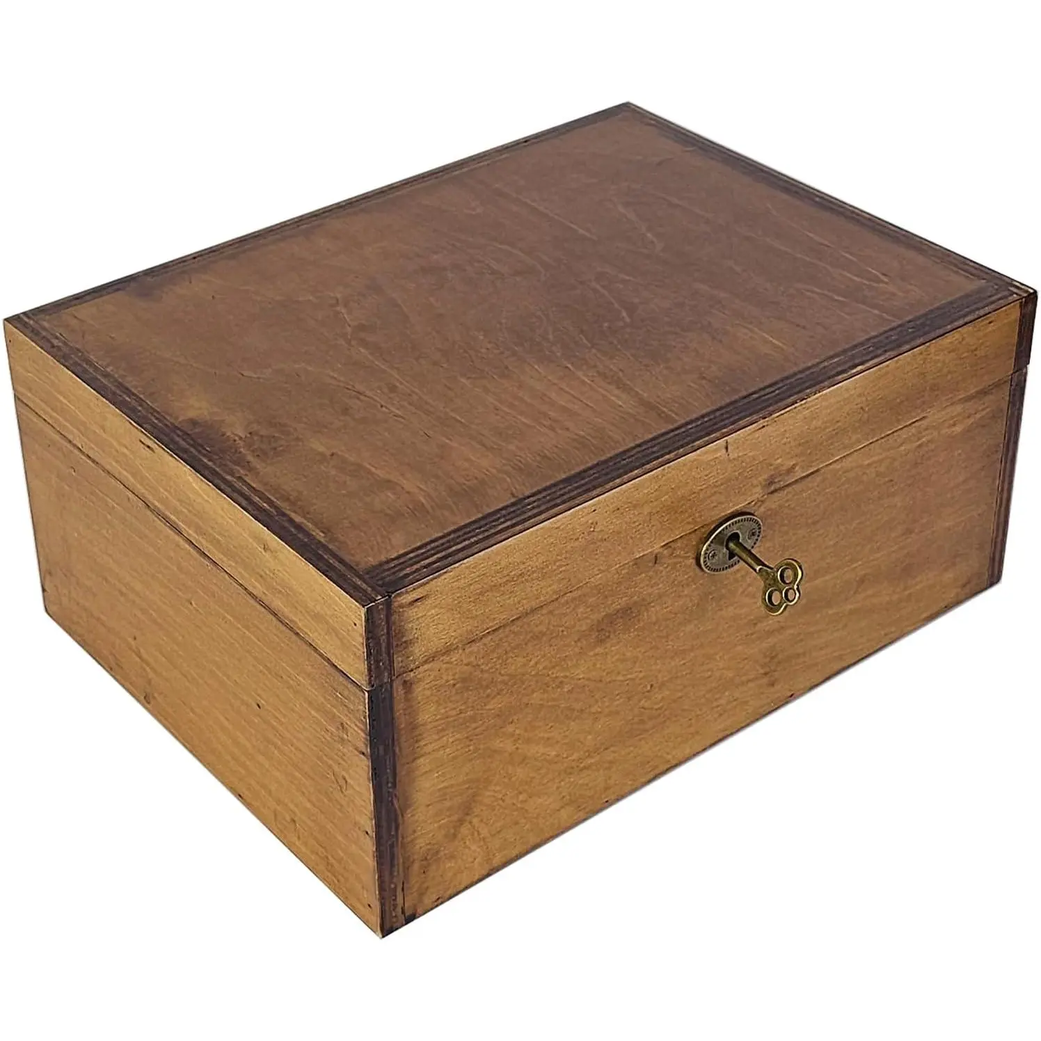 Large Wooden Box with Lock and Key,  Memento Box for Men and Women, Rustic Brown Decorative & Lockable Memory  Box with Hinged Lid,  Lock Box,  Chest (Brown)