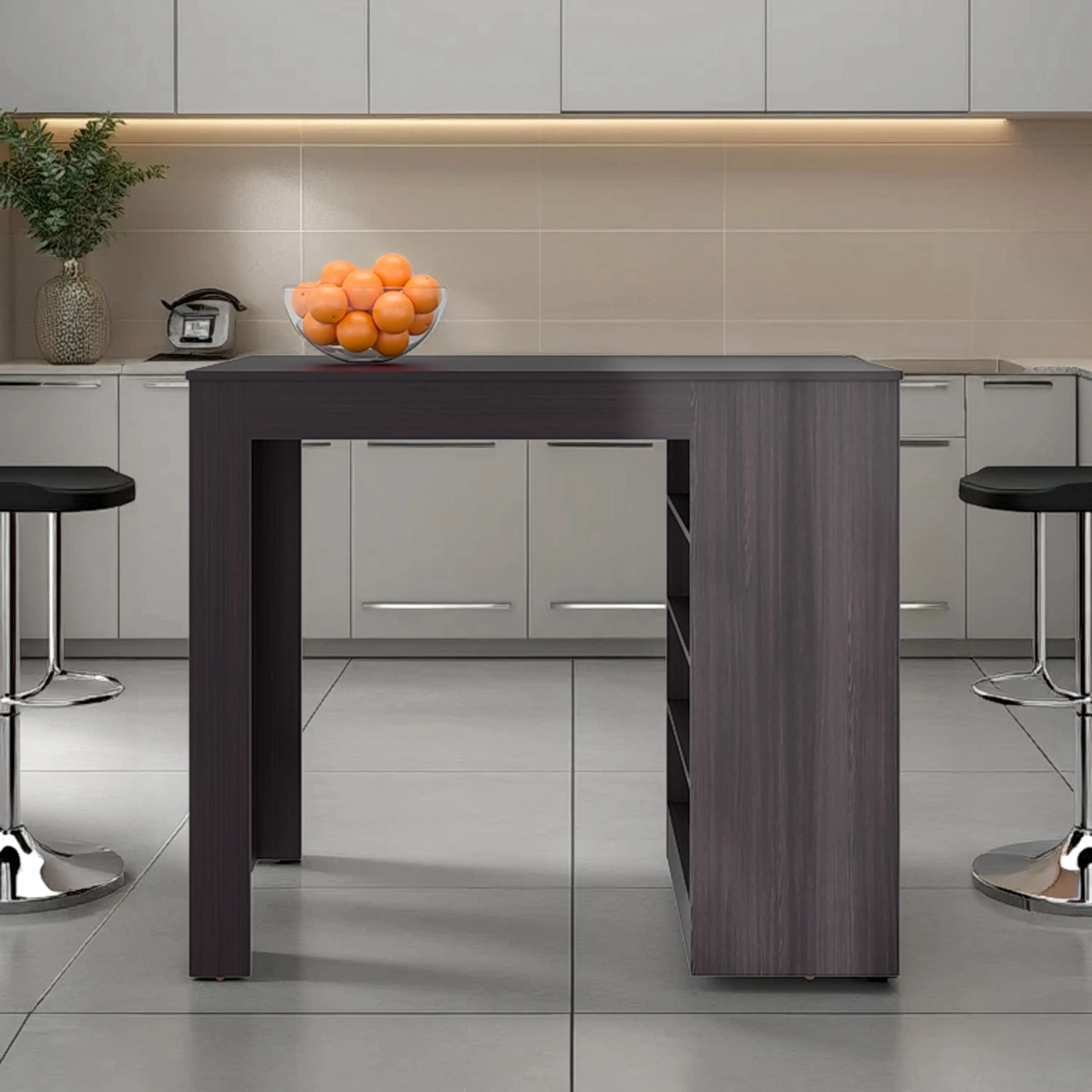 Nokka Modern Kitchen Island with Open Shelving, Wenge Finish, Rectangular Medium 47.2"W x 23.5"D x 40.1"H, Particle Board & Melamine, for Small Kitchens & Studio Apartments, Easy Assembly