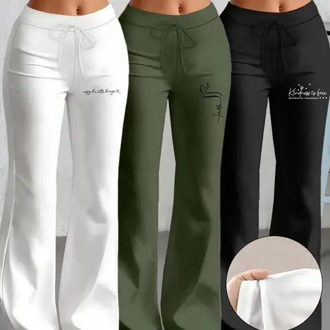 Three-Piece Set Yoga Pants, European & American Style Wide-Leg Straight-Cut, Drawstring Waist, Casual Fashion Long Pants, Athletic Casual Pants
