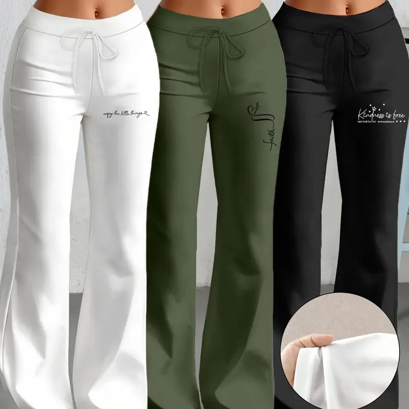 Three-Piece Set Yoga Pants, European & American Style Wide-Leg Straight-Cut, Drawstring Waist, Casual Fashion Long Pants, Athletic Casual Pants