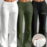 Three-Piece Set Yoga Pants, European & American Style Wide-Leg Straight-Cut, Drawstring Waist, Casual Fashion Long Pants, Athletic Casual Pants