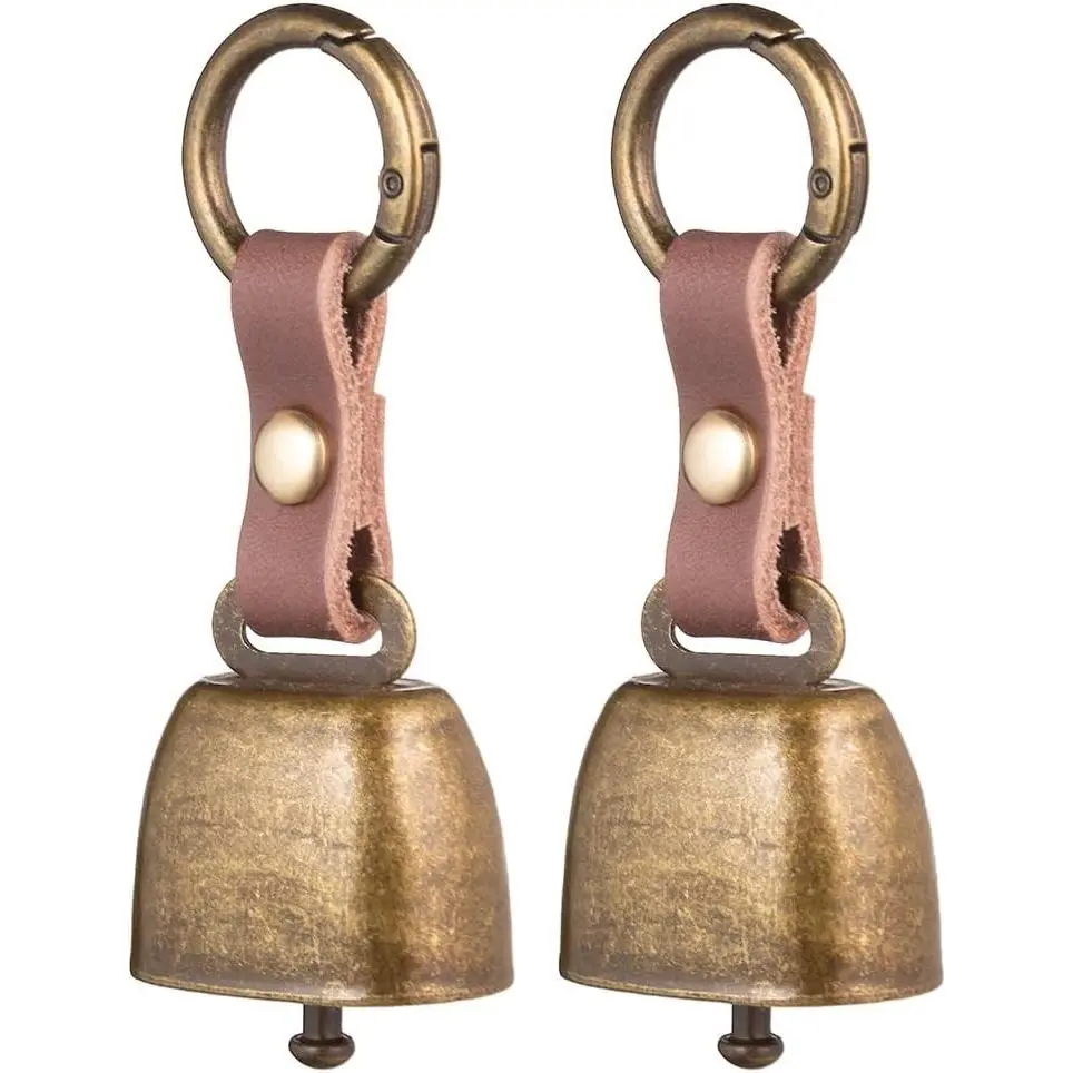 2 Pack Loud Bells for Large Dog Collar, Sheep Cow Goat Collar Bell with Quick Release Ring Clip for Tracking Antique Bronze