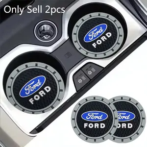 2Pcs PVC Car Coasters Water Cup Slots Non-Slip Mat Water Cup Pad For Ford FOCUS Fiesta Ranger Mondeo Escape Ecosport Fusion Explorer Kuga Auto Interior Accessories Car Accessory Automotive Interior Accessories