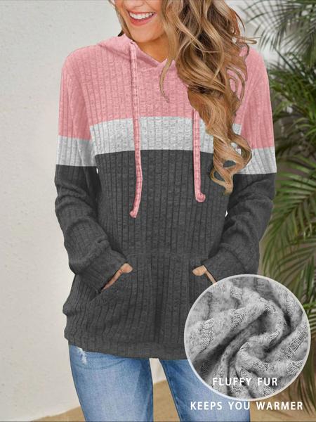 Women's Fall Fashion Colorblock Hooded Sweatshirt, Long Sleeve Pullover, Casual Streetwear, Ladies' Clothing for Daily Wear