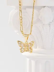 14k Gold Plated Butterfly Mary Pendant Necklace, 50cm Chain, Elegant Religious Jewelry, Wedding Gift, Valentine's Day, Christmas Present