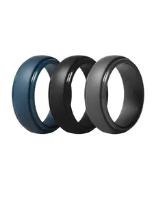 3 Pack Rubber Wedding Bands for Men, 8mm Hypoallergenic Men's Silicone Ring for Him, Multi Colors Active Sport Fitness US Size 7-14