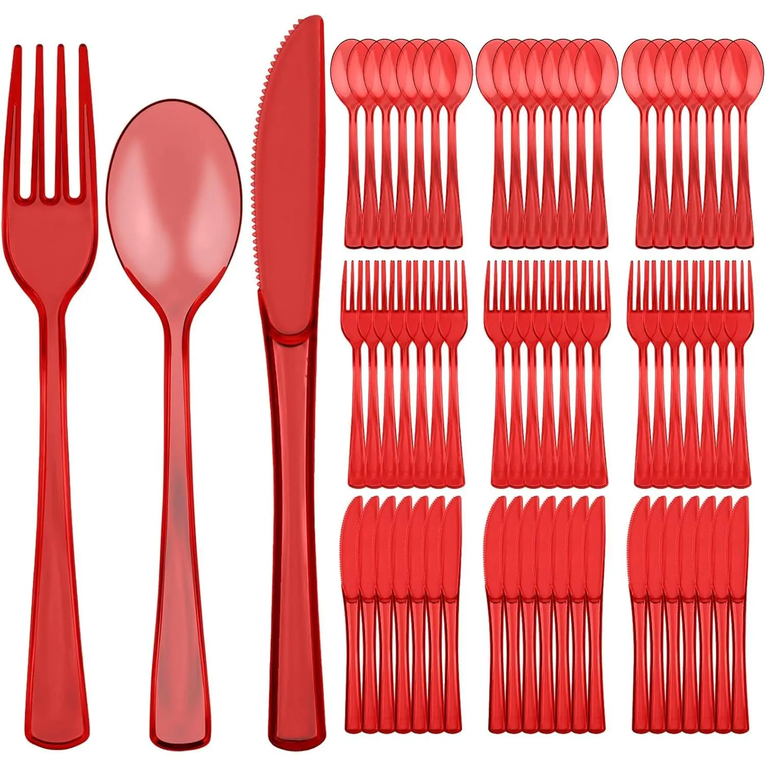 75 PCS Disposable Heavy Duty Plastic Silverware Set - 25 Forks, 25 Knives, 25 Spoons Cutlery for Easter, Birthday, Baby Shower, Garden Party, Wedding (Red)