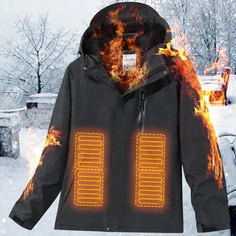 Autumn Winter Men Women Smart USB Carbon Fiber Heating Jacket Waterproof Windproof Heating Cotton Travel Coat Outerwear