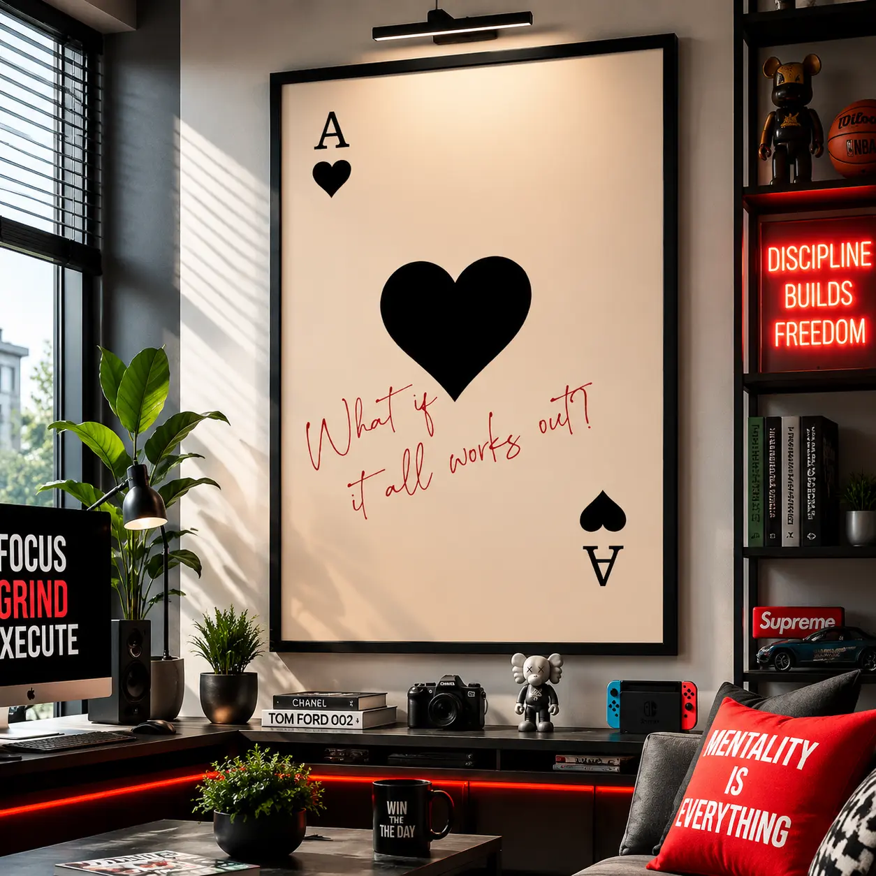 Trendy Ace of Hearts Print, What If It All Works Out Poster, Retro Aesthetic Wall Art, Playing Card Poster, Preppy Room Decor, Canvas Wall Art Print, Modern Bedroom Dorm Decor, Poker Card Style Artwork
