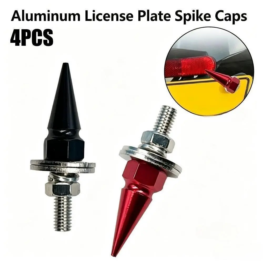 4pcs Spike Aluminum Anti-Theft License Plate Screws Kit with Bolts - Universal Fit Standard Mounting Hardware for Cars, Trucks, Daily Car Owners - Stylish 53X9mm Exterior Auto Accessory Charm