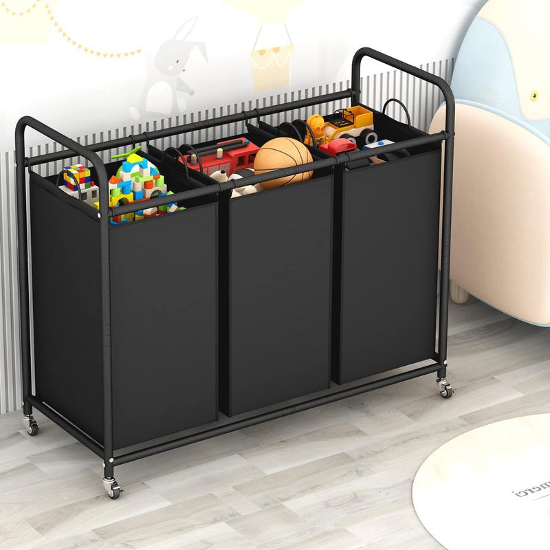 3-Bag Laundry Basket Hamper Laundry Sorter Cart laundry room organization with Heavy Duty Rolling Lockable Wheels and Removable Bags【A001】 Deals For You Days