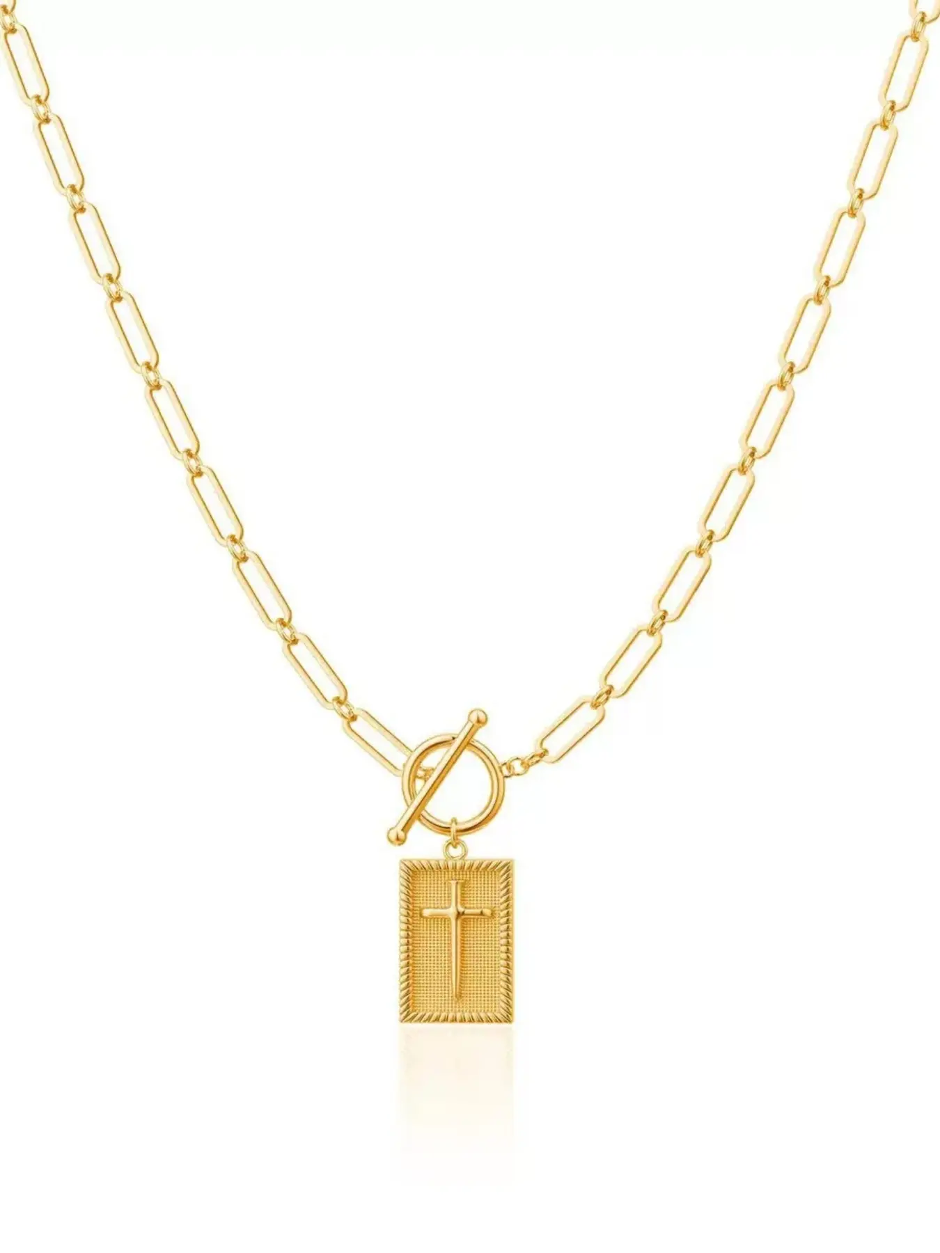 Spring Charm Outdoorfun Cross Choker Necklace, Cross Necklaces, Faith Pendant Necklace for Women Gold Layered Chunky Paperclip Chain with Jesus Blessing Engraving Hip Hop Jewelry Unisex Easter Jewelry Gift Fashion Jewelry Accessories