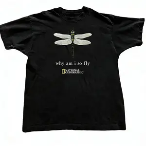 National Geographic Dragonfly Why Am I So Fly Graphic T-Shirt - Unisex Nature Streetwear Vintage Round Neck Casual Tee