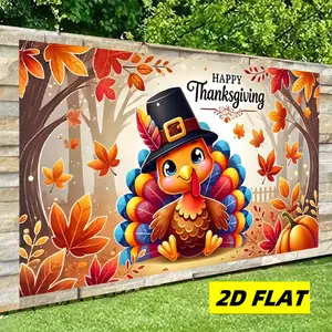 2D Flat Banner - 1 piece Thanksgiving turkey party theme design. Multi-functional decoration, suitable for autumn Thanksgiving celebration decorations, living room, bedroom, office, outdoor event decoration, no power required, 2D flat