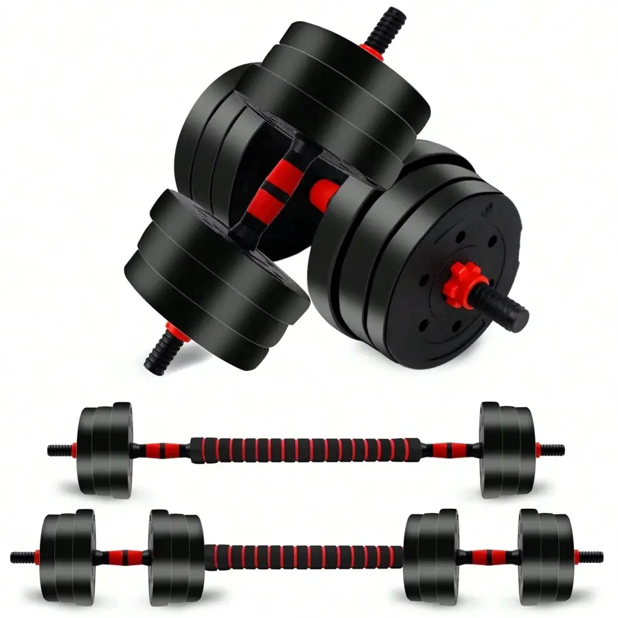 44LBS Adjustable Dumbbells Weights Sets 2in1 Barbell with Connector Non-Slip Home Gym Strength Training Equipment for Men Women Workout Fitness