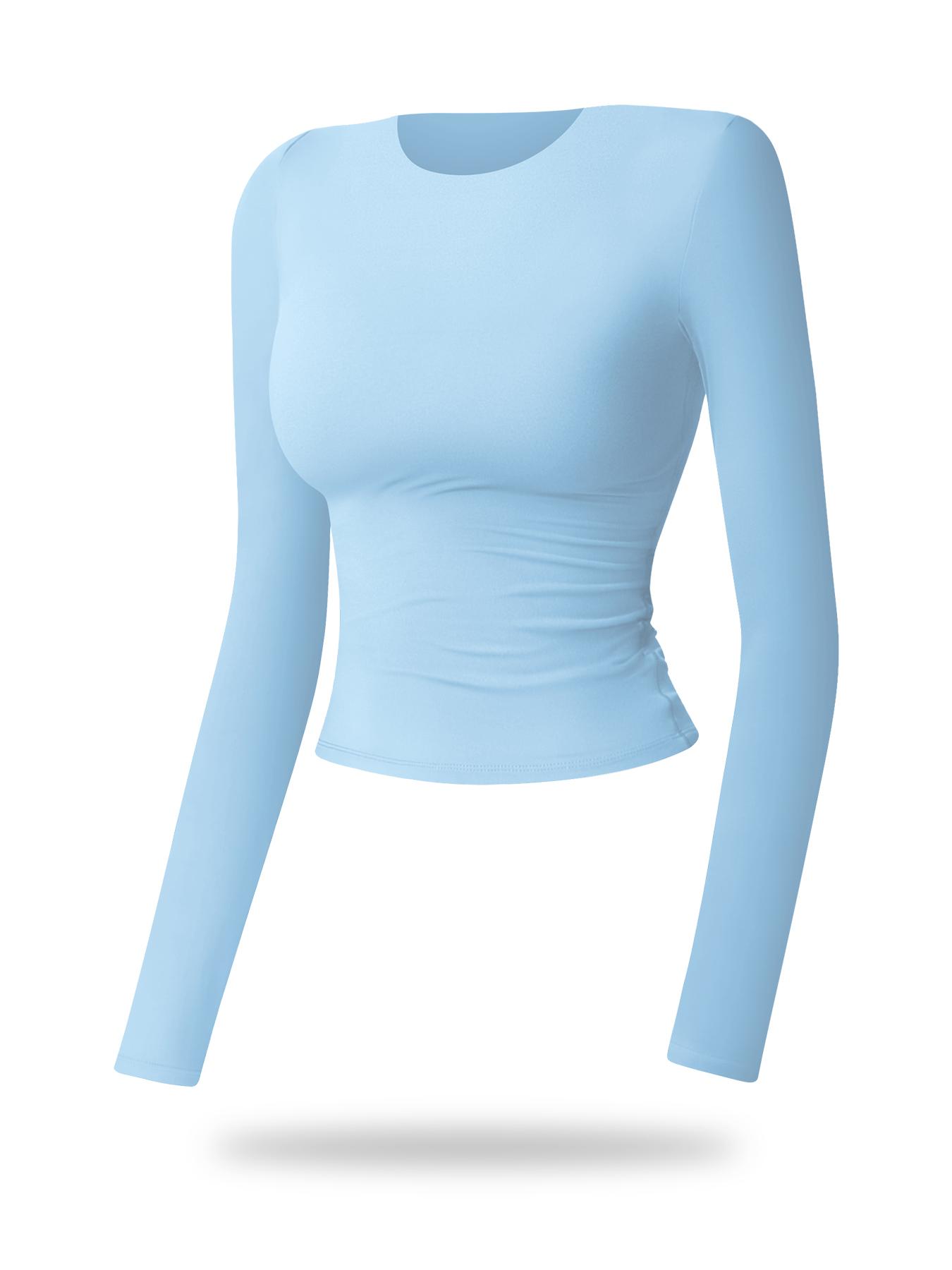 Women's Solid Long Sleeve Sports Tee, Casual Comfy Breathable T-shirt, Athletic Yoga Tops for Yoga Gym Workout Running, Ladies Sportswear for Spring & Fall